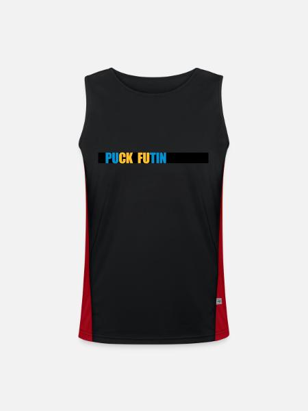 puck futin logo design - Men's Functional Contrast Tank Top  - black/red - Front