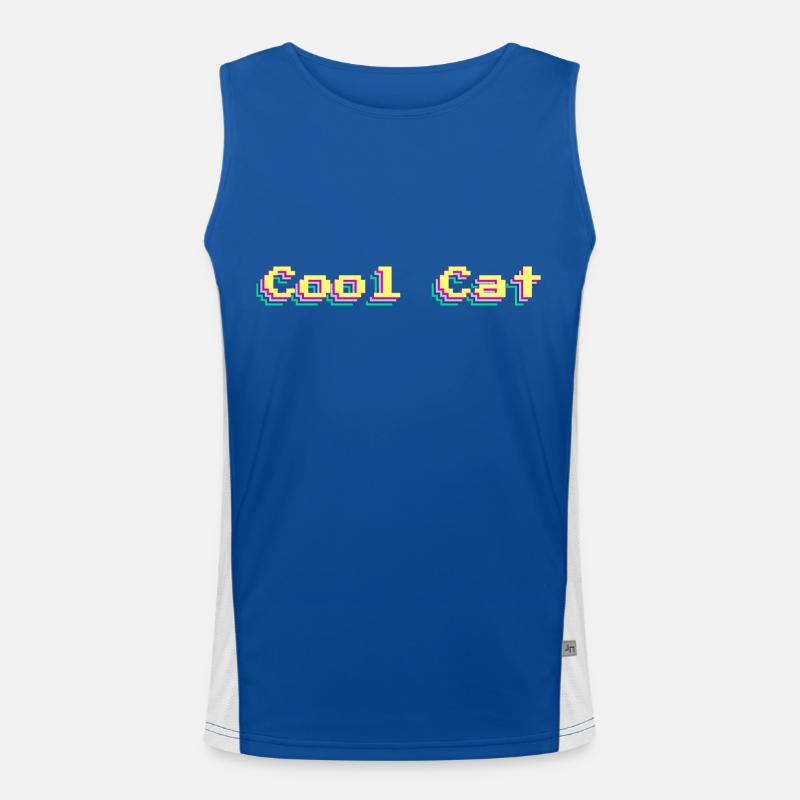 Cool Cat 90s Design Colorful 3D Pixel Art Men's Functional Contrast Tank Top 