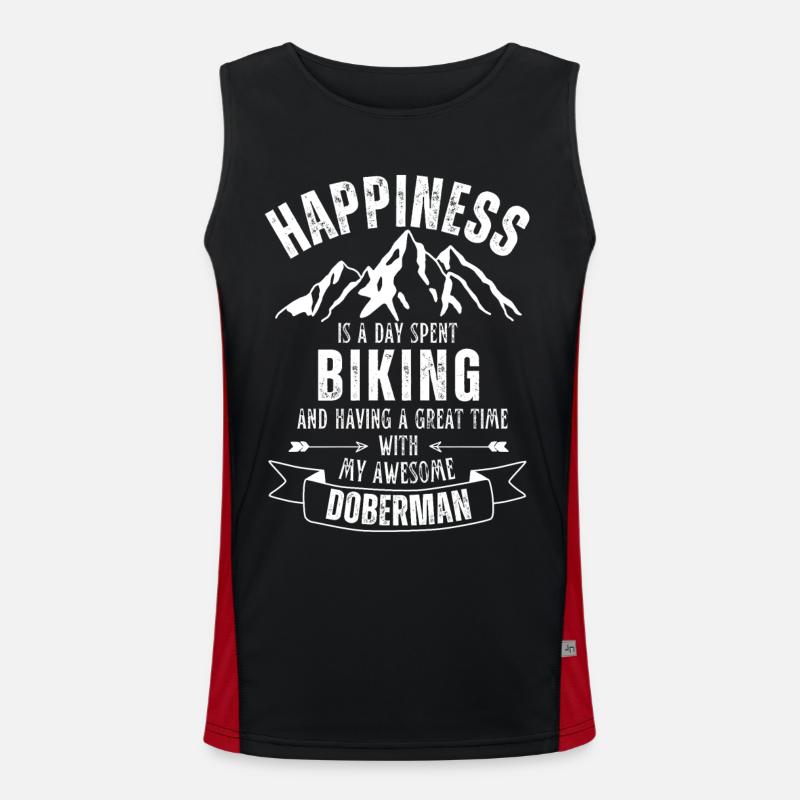 Radfahren und Dobermann Funktionelles Kontrast-Tank Top für Männer 