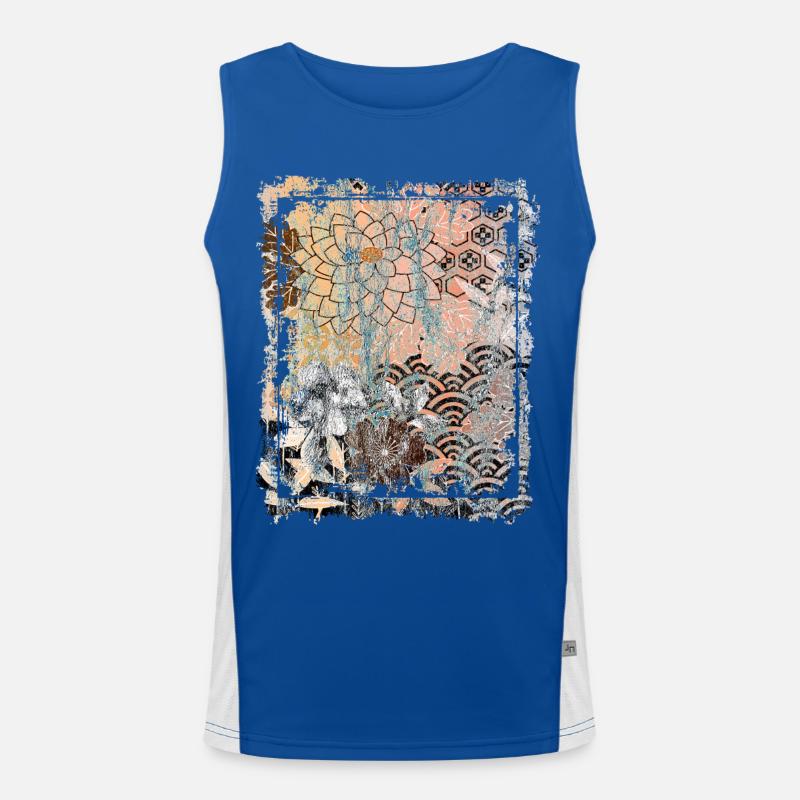 Japanisches Blumenmuster Chrysanthemenkirsche Funktionelles Kontrast-Tank Top für Männer 