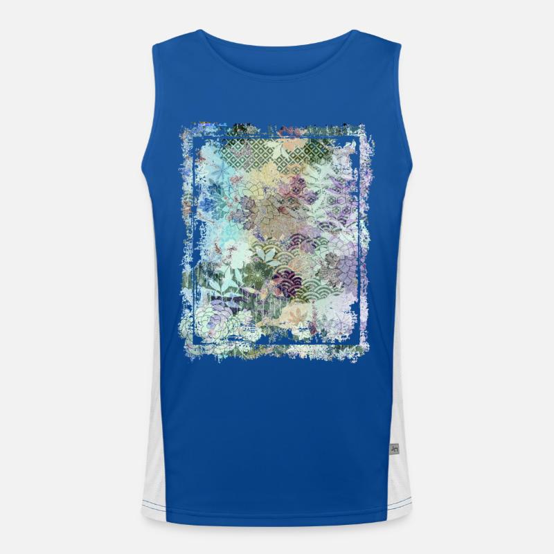 Japanisches Blumenmuster Chrysanthemenkirsche Funktionelles Kontrast-Tank Top für Männer 