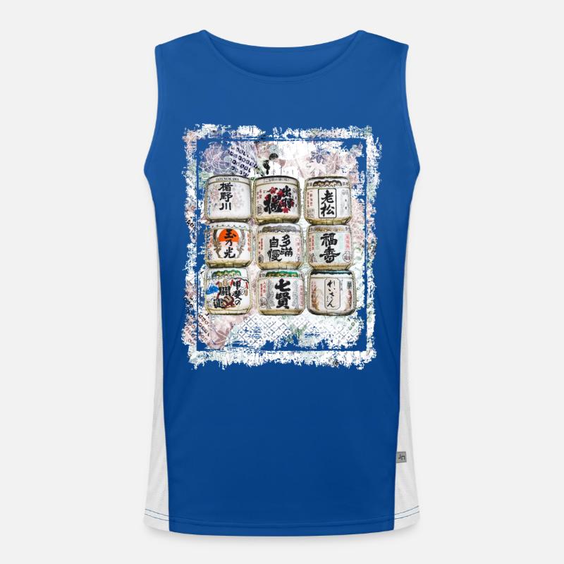 Japanese Sake Rice Barrels Decor Collage Art 72 Men's Functional Contrast Tank Top 