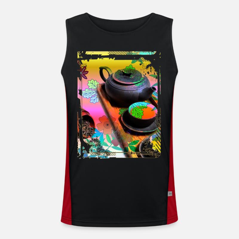 Japan Tea Ceremony Collage Art 99 Funktionelles Kontrast-Tank Top für Männer 