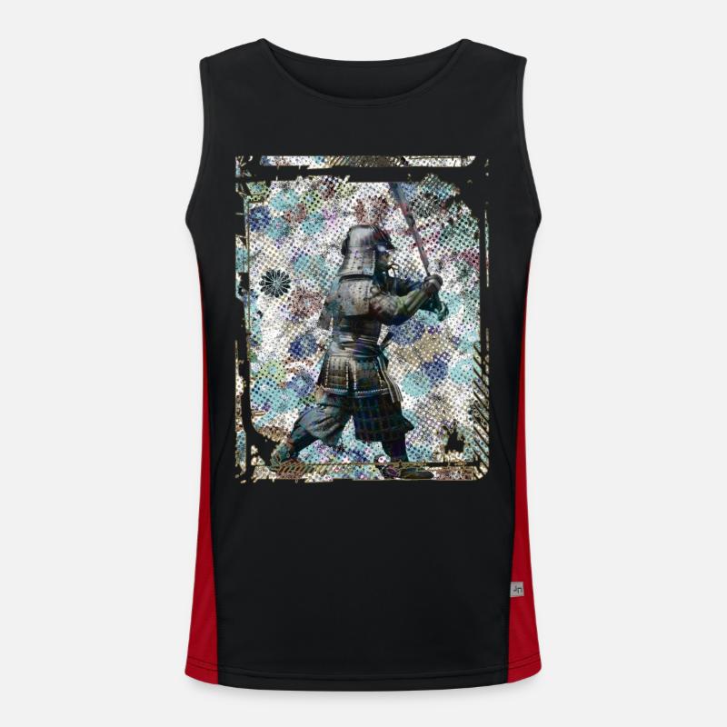 Japanische Samurai Statue Collage Art 92 Funktionelles Kontrast-Tank Top für Männer 