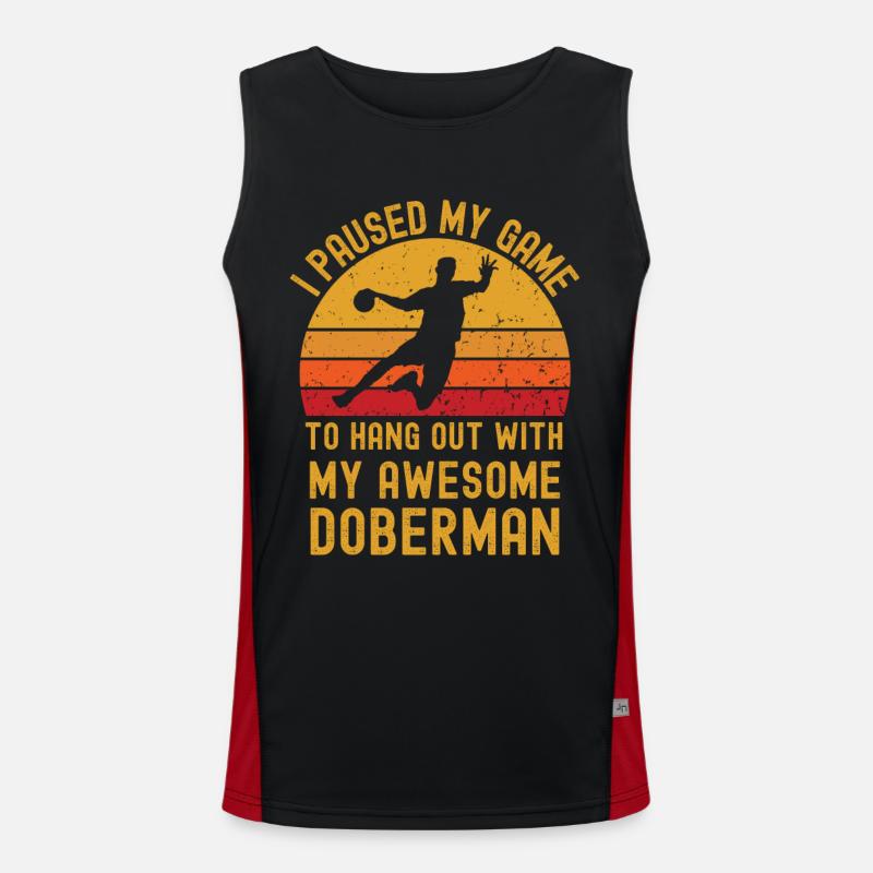 Handball und Dobermann Funktionelles Kontrast-Tank Top für Männer 