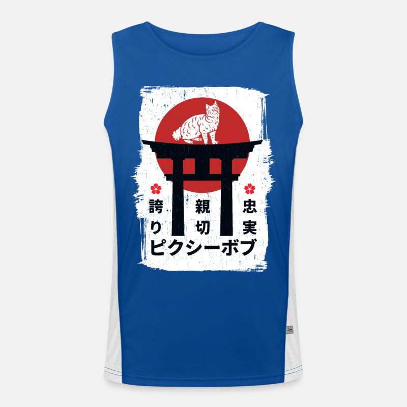 Pixie-bob Katze Japan Kanji Funktionelles Kontrast-Tank Top für Männer 