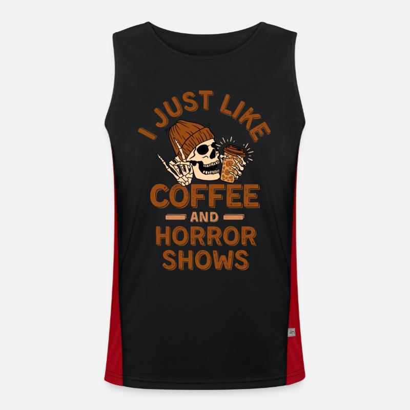 Kaffee und Horror-Shows Funktionelles Kontrast-Tank Top für Männer 