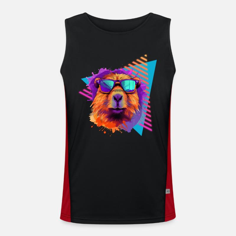 Capybara mit Sonnenbrille 80er Jahre Stil Funktionelles Kontrast-Tank Top für Männer 