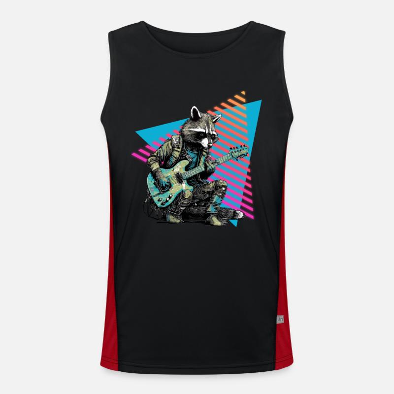 Waschbär mit Gitarre 80er Jahre Stil Funktionelles Kontrast-Tank Top für Männer 