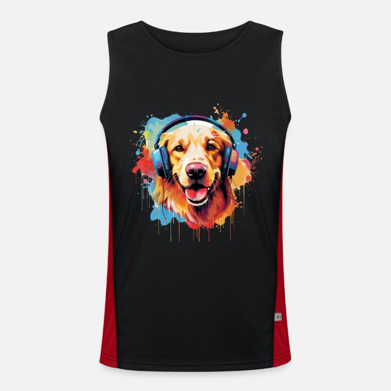 Bunter Golden Retriever mit Kopfhörer Funktionelles Kontrast-Tank Top für Männer 