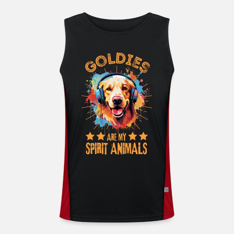 Bunter Golden Retriever mit Kopfhörer Funktionelles Kontrast-Tank Top für Männer 