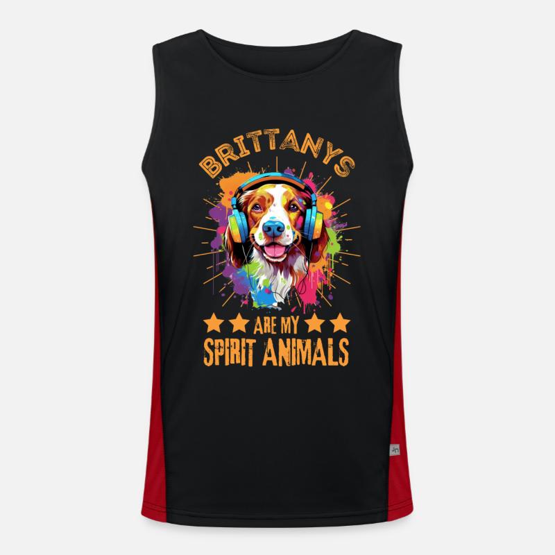 Bunter Brittany Hund mit Kopfhörer Funktionelles Kontrast-Tank Top für Männer 