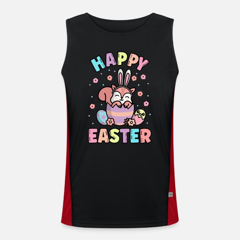 Happy Easter Squirrel With Rabbit Ears Spring Men's Functional Contrast Tank Top 
