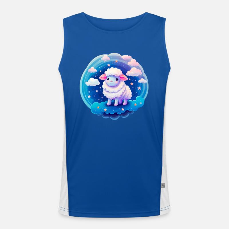 Süßes Schaf bei Nacht mit Sternen Funktionelles Kontrast-Tank Top für Männer 