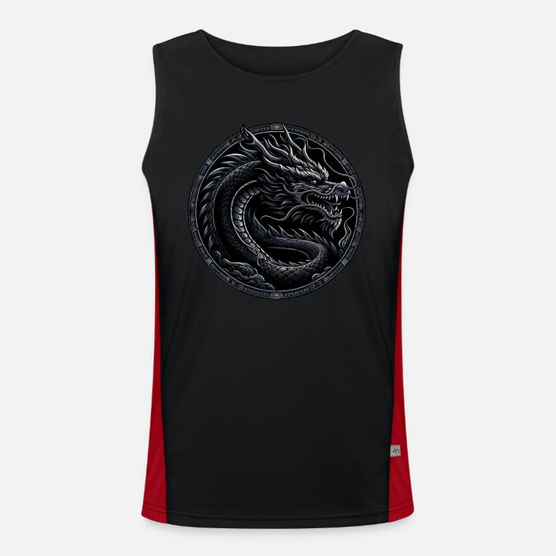 Monochromer Mythos: Schwarzer Drache Funktionelles Kontrast-Tank Top für Männer 