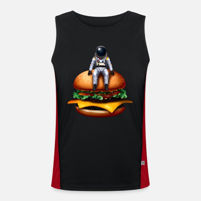 Space Astronaut Cheeseburger - Men's Functional Contrast Tank Top  - black/red
