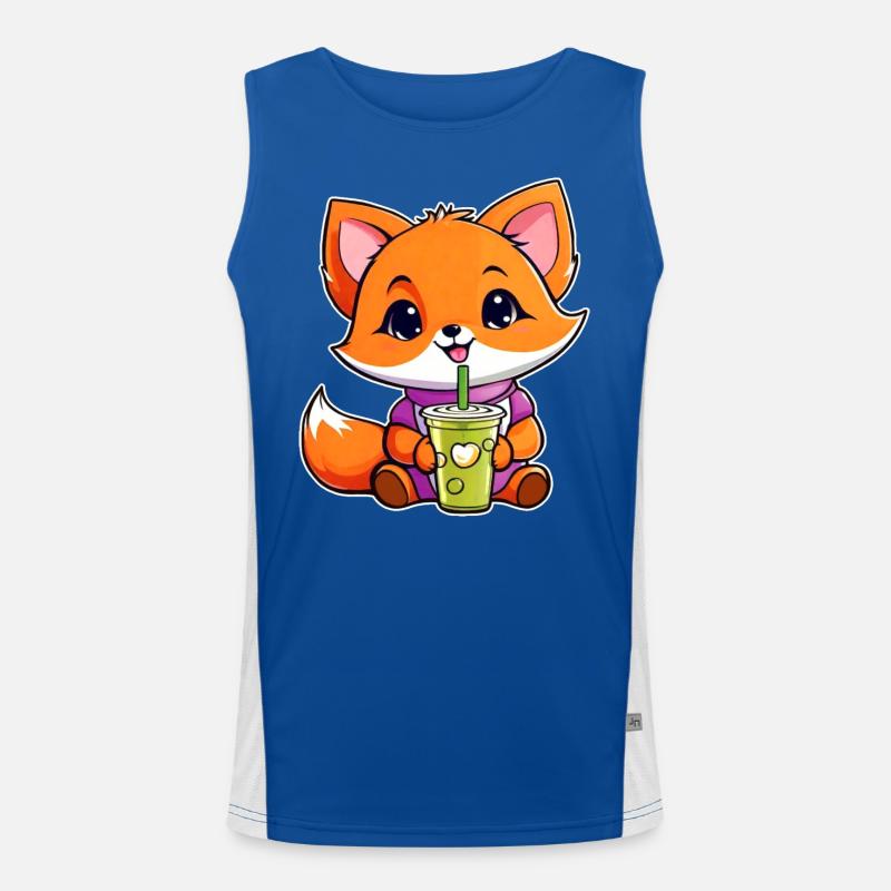 Niedlicher Fuchs mit Bubble Tea Funktionelles Kontrast-Tank Top für Männer 