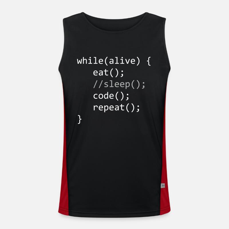 Code While Alive - Funktionelles Kontrast-Tank Top für Männer  - Schwarz/Rot