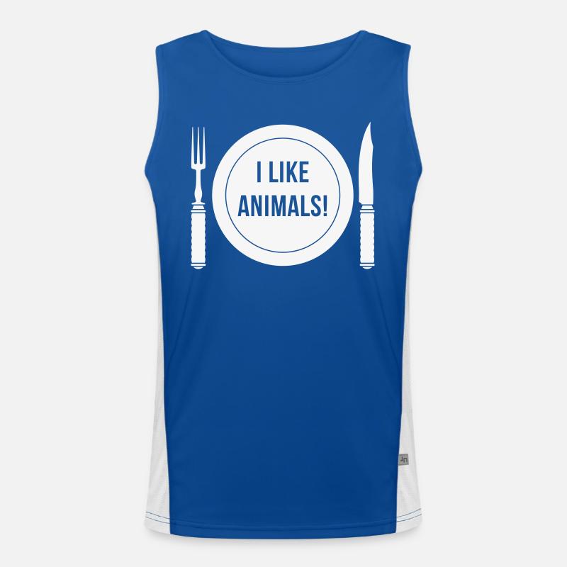 I Like Animals! (Fork / Knife / Plate / White) Men's Functional Contrast Tank Top 