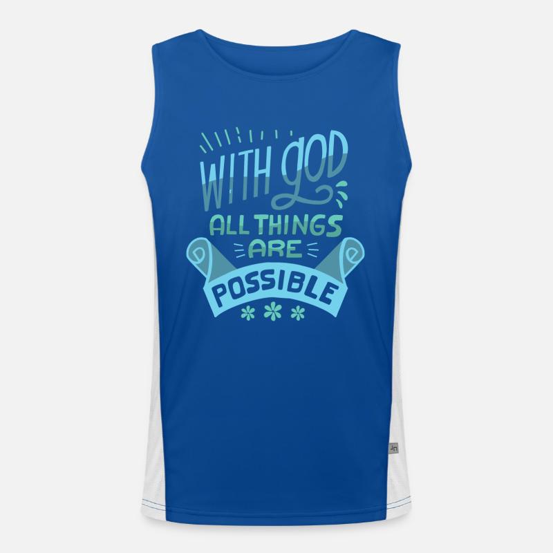 Mit Gott sind alle Dinge religiös möglich Funktionelles Kontrast-Tank Top für Männer 