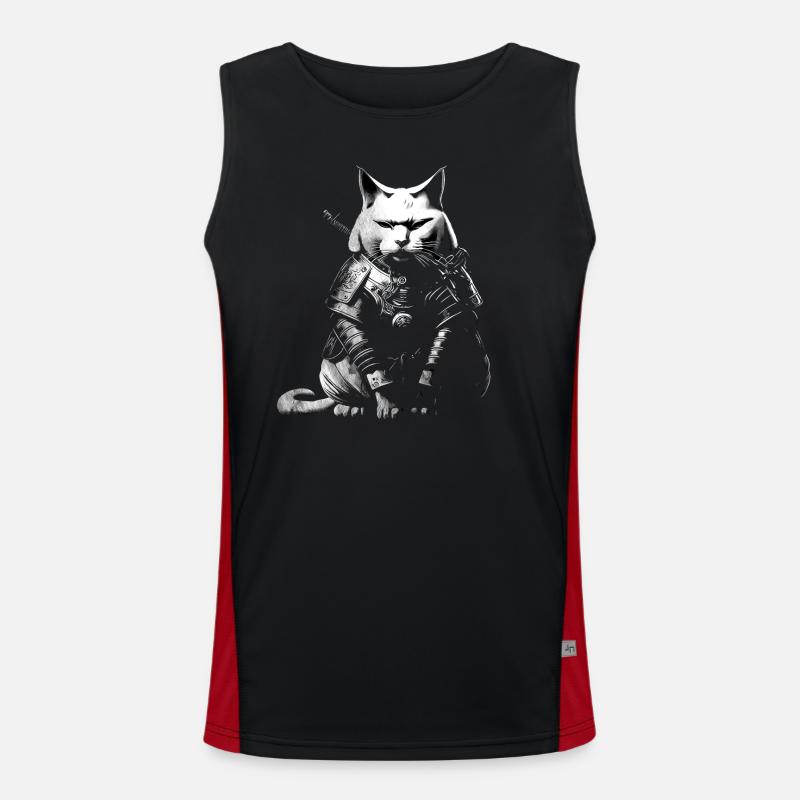 Cool Samurai Cat - Men's Functional Contrast Tank Top  - black/red