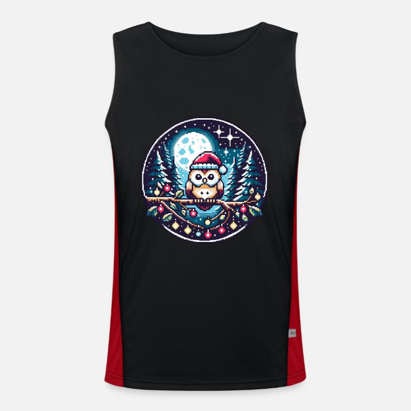 Cute owl with Santa hat sitting on a branch Men's Functional Contrast Tank Top 