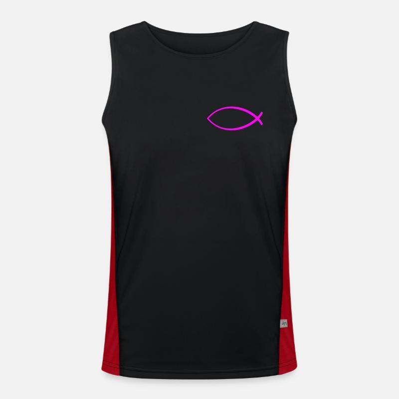 Ichtus fish solid pink - Men's Functional Contrast Tank Top  - black/red