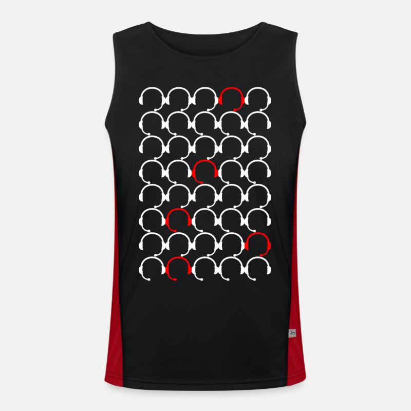 Headset pattern with red accents - Men's Functional Contrast Tank Top  - black/red