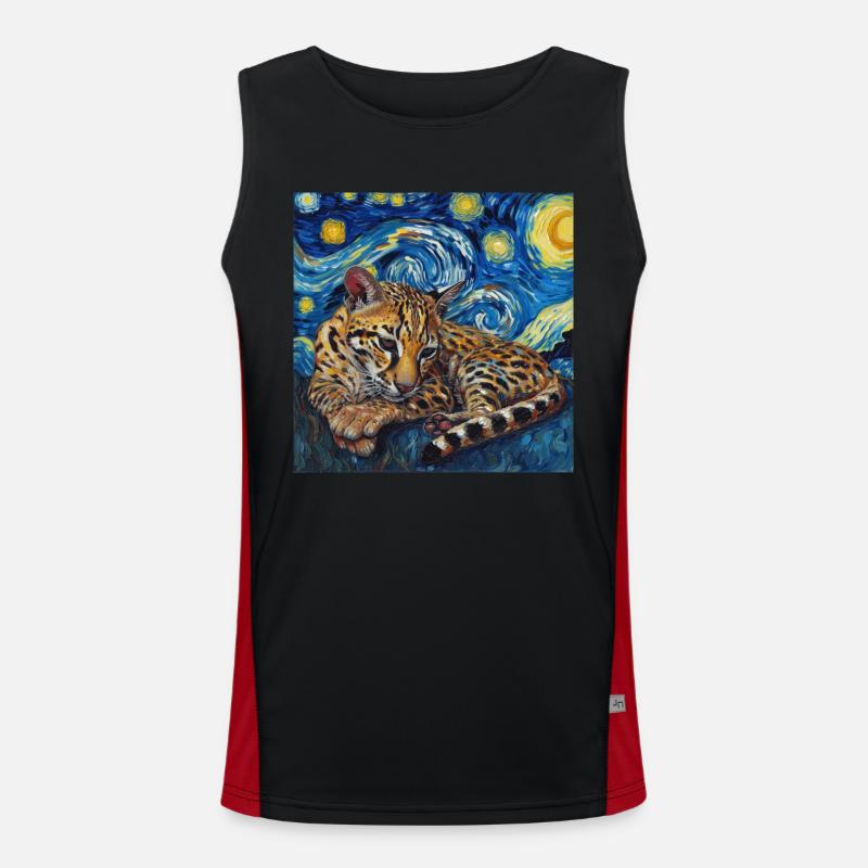 Ozelot, luchs, van gogh, sternennacht Funktionelles Kontrast-Tank Top für Männer 