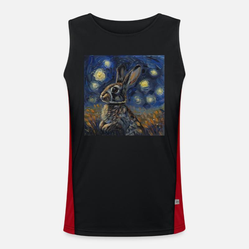 Hare, Rabbit, Animal, Van Gogh, Starry Night Men's Functional Contrast Tank Top 