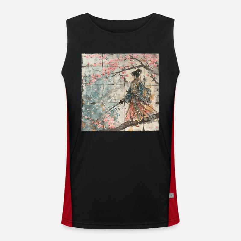 Japanisch, Samurai, Kirschblüte, Kunst, Ukiyo-E Funktionelles Kontrast-Tank Top für Männer 