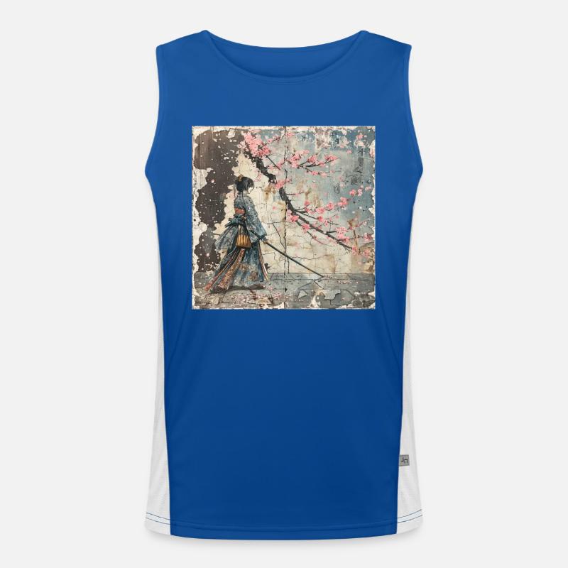 Japanisch, Samurai, Kirschblüte, Kunst, Ukiyo-E Funktionelles Kontrast-Tank Top für Männer 