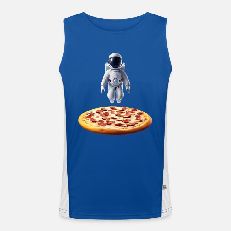 Hovering astronaut over pizza Men's Functional Contrast Tank Top 