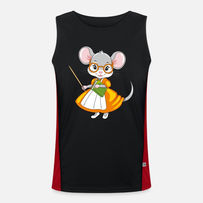 Smart mouse teacher with a pointer and a book Men's Functional Contrast Tank Top 