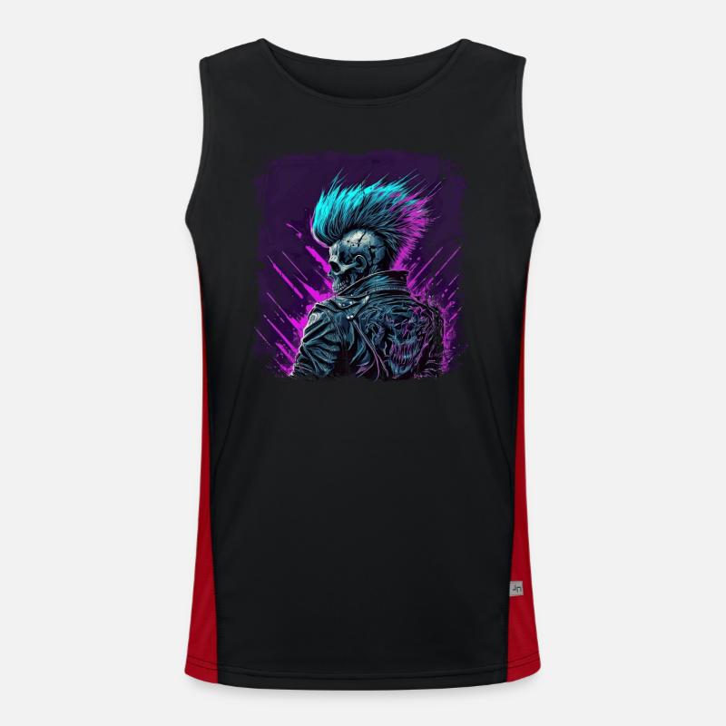 Synthwave Zombie Skull Funktionelles Kontrast-Tank Top für Männer 