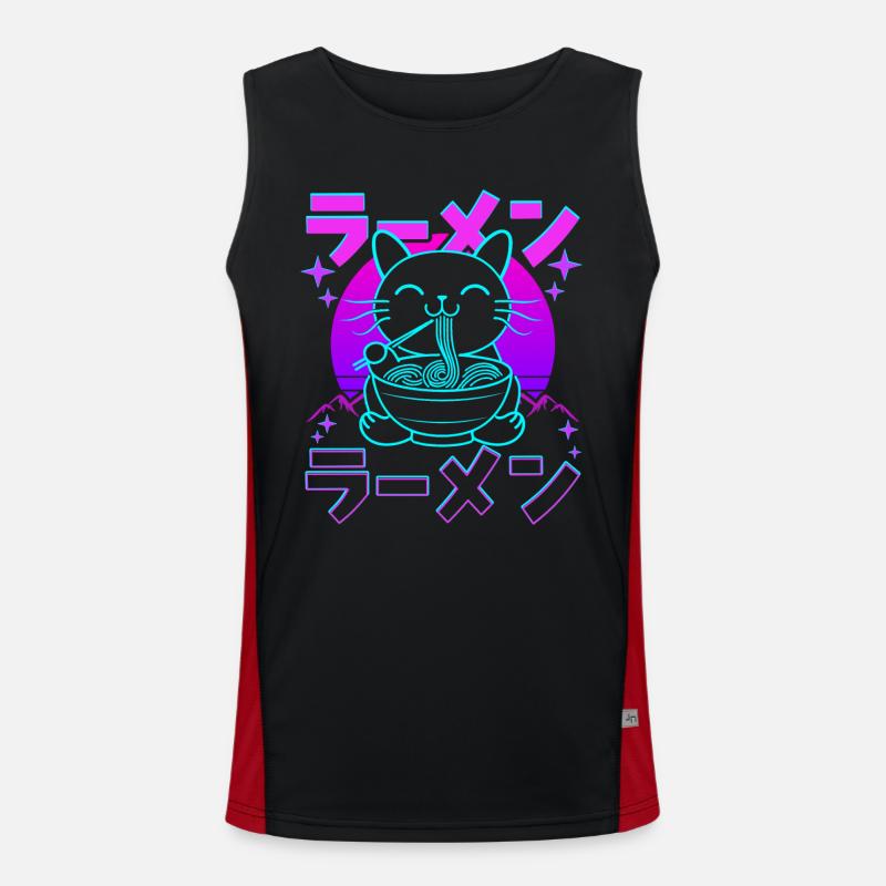 Rétro Kawaii Chat Mangeant Ramen Débardeur respirant contrasté Homme 