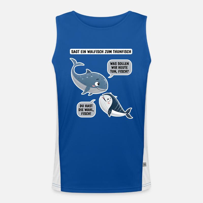 Sagt ein Walfisch zum Thunfisch Funktionelles Kontrast-Tank Top für Männer 