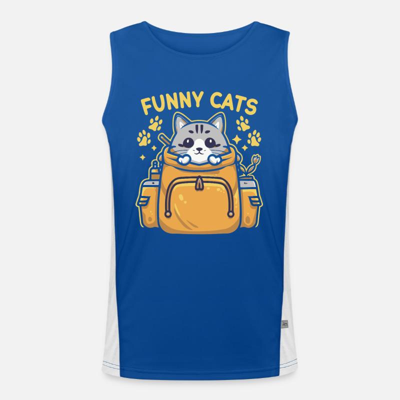 Lustig mit einer Katze, die königlich aussieht im Rucksack Funktionelles Kontrast-Tank Top für Männer 