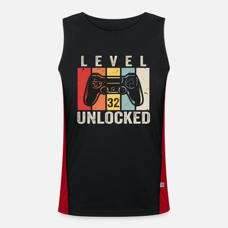 Level 32 Unlocked 32 Jahre Geburtstag Geschenk Funktionelles Kontrast-Tank Top für Männer 