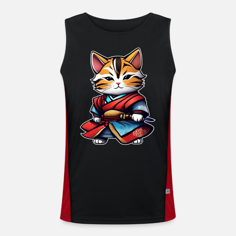 Cute tabby samurai cat with dagger Men's Functional Contrast Tank Top 