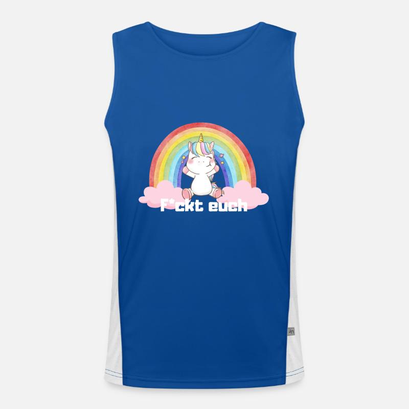 F*ckt euch Einhorn Regenbogen Süß Bunt Wolke Funktionelles Kontrast-Tank Top für Männer 