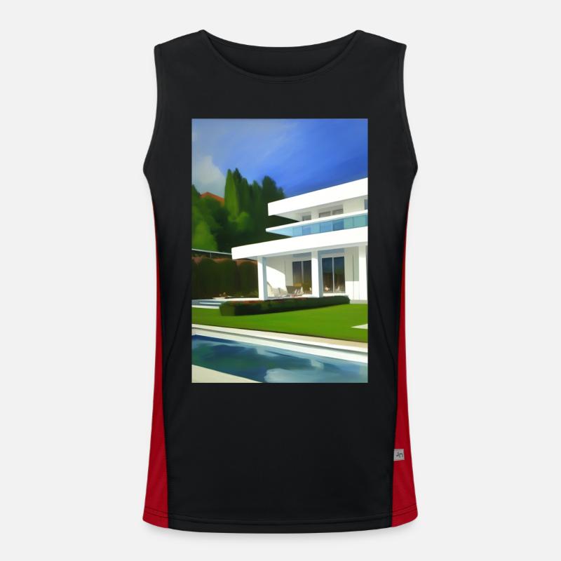 Weiße Villa mit Pool Funktionelles Kontrast-Tank Top für Männer 