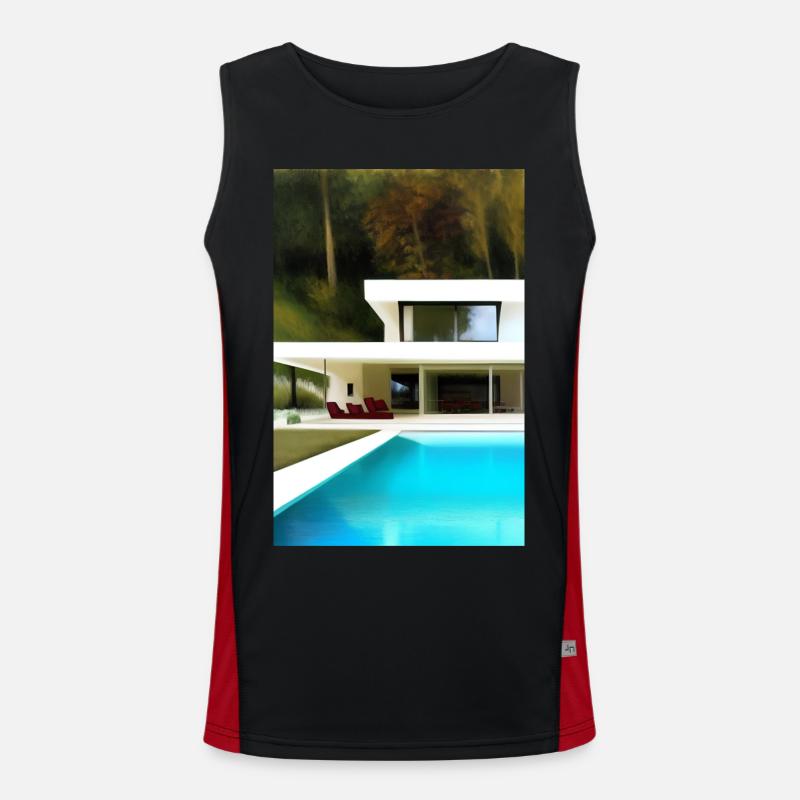 Weiße Villa mit Pool Funktionelles Kontrast-Tank Top für Männer 