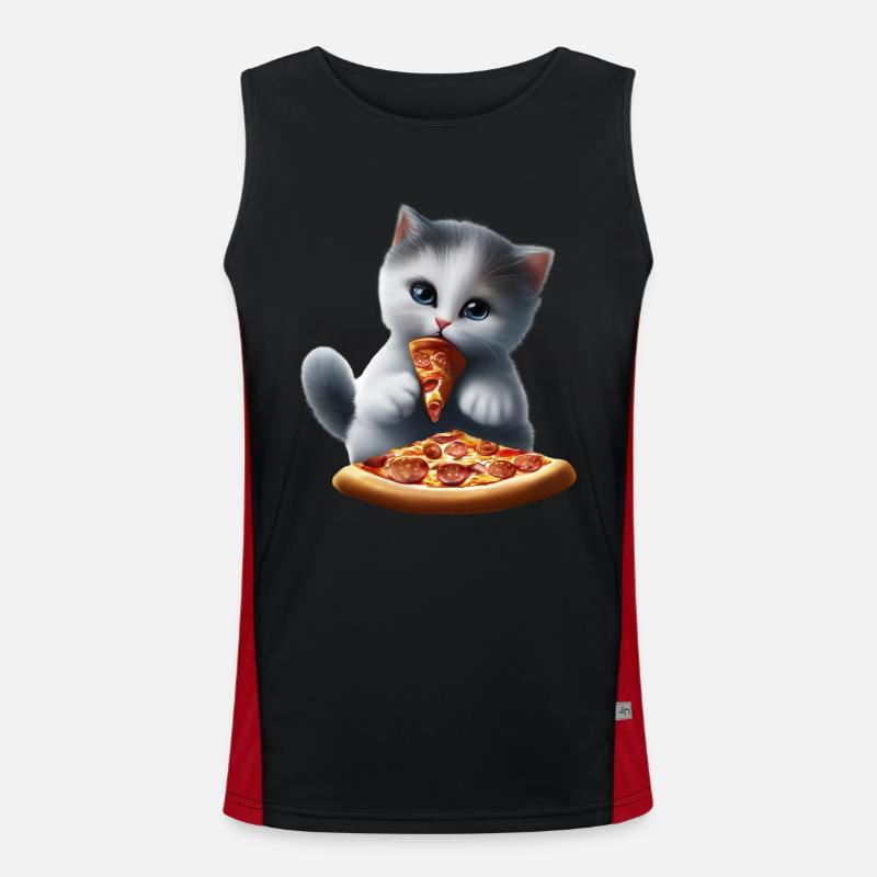 Katze isst Pizza Funktionelles Kontrast-Tank Top für Männer 