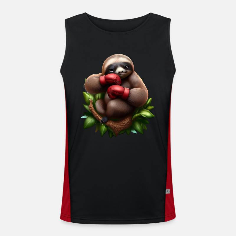 Boxing sloth on tree Men's Functional Contrast Tank Top 