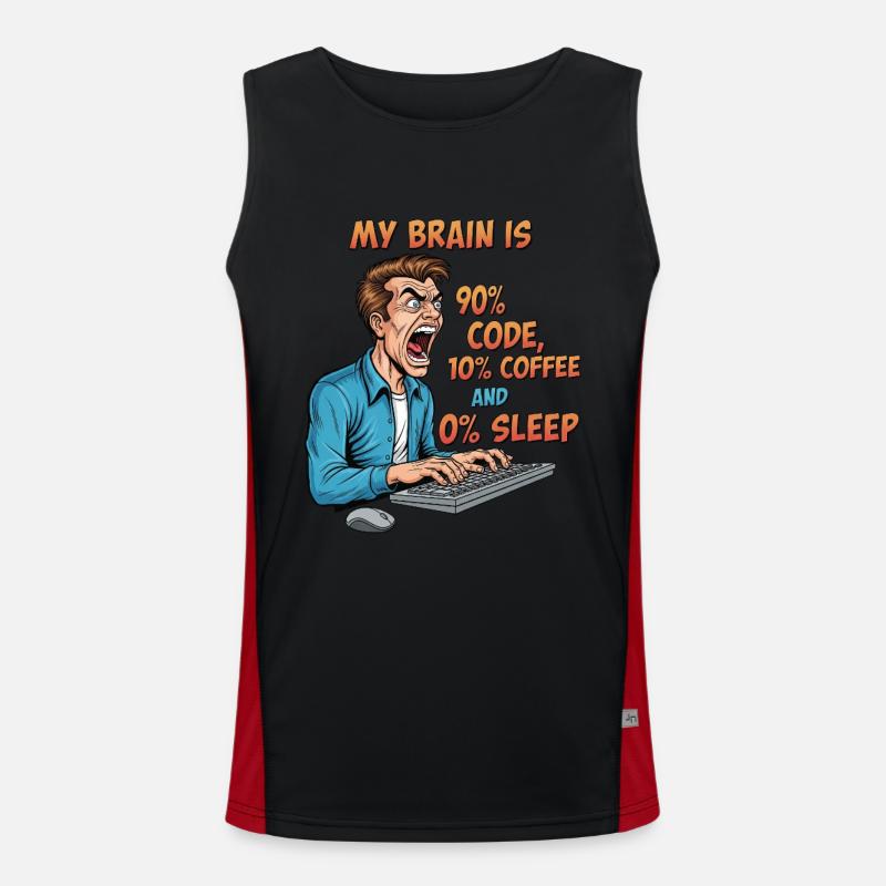 0% Sleep: Code & Coffee Power! - Men's Functional Contrast Tank Top  - black/red