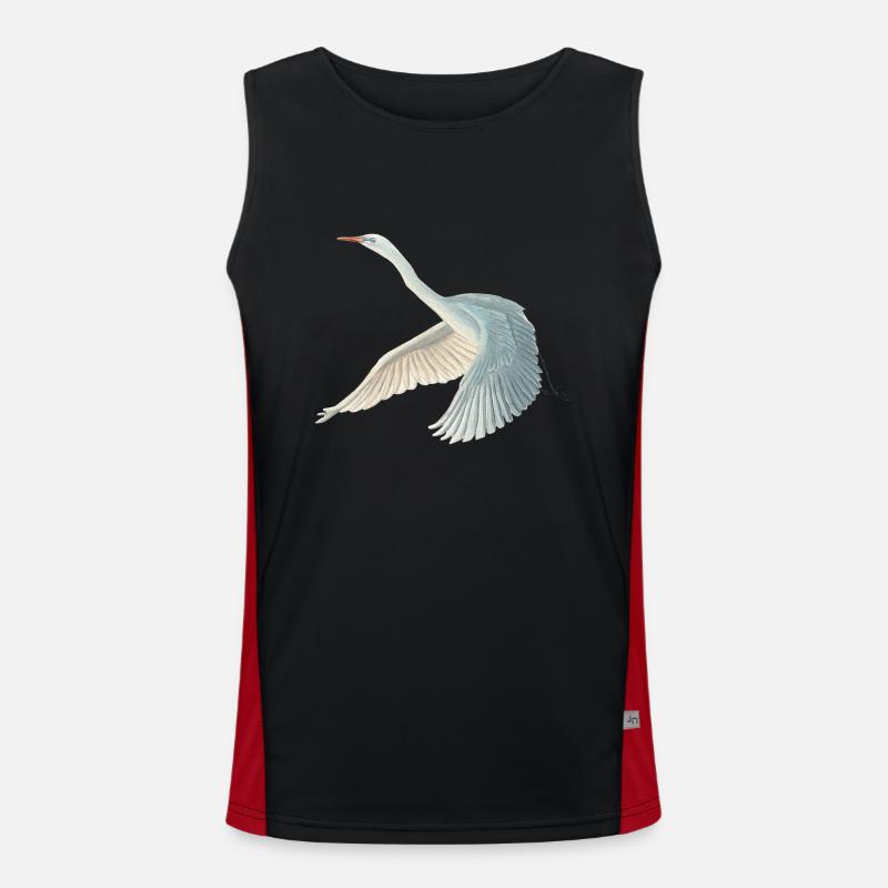 Great White Egret Illustration - Men's Functional Contrast Tank Top  - black/red