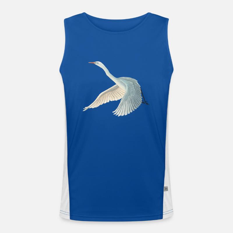 Great White Egret Illustration Men's Functional Contrast Tank Top 
