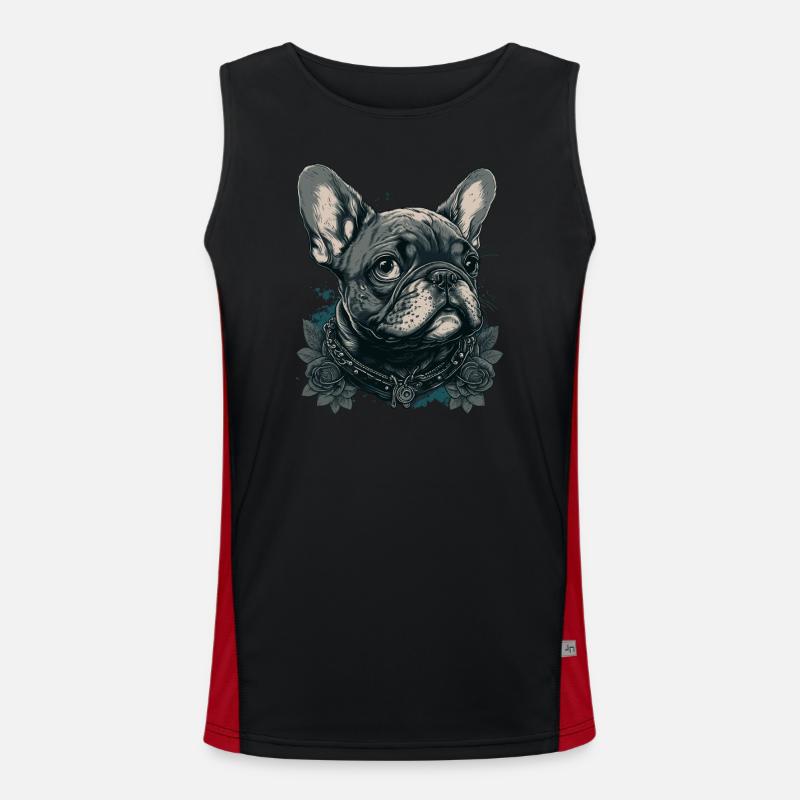 Bouledogue français avec des fleurs Débardeur respirant contrasté Homme 