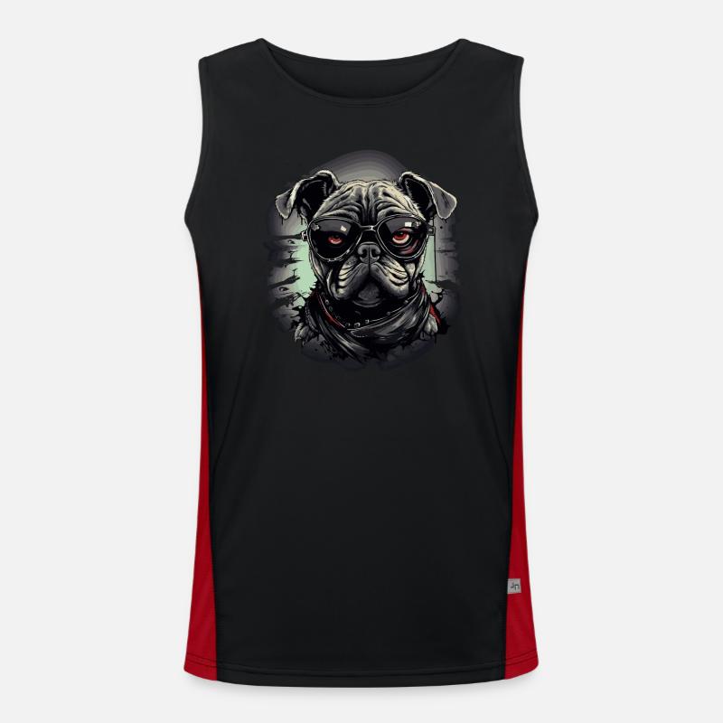 Mops Hund mit Nerdbrille Funktionelles Kontrast-Tank Top für Männer 